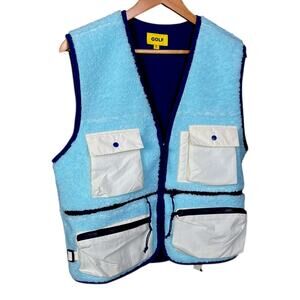 Golf Wang Tyler the Creator Blue & White Sherpa Utility Vest S $130 Retail